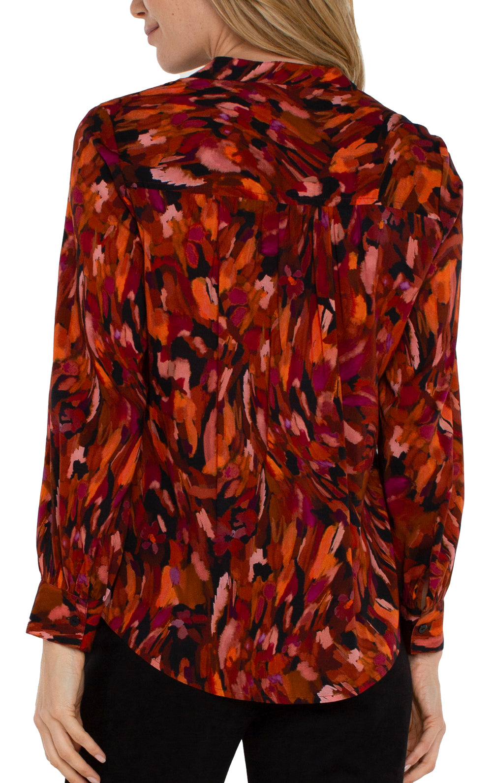 Long Sleeve Button Front Top with Collar - Painted Cedar