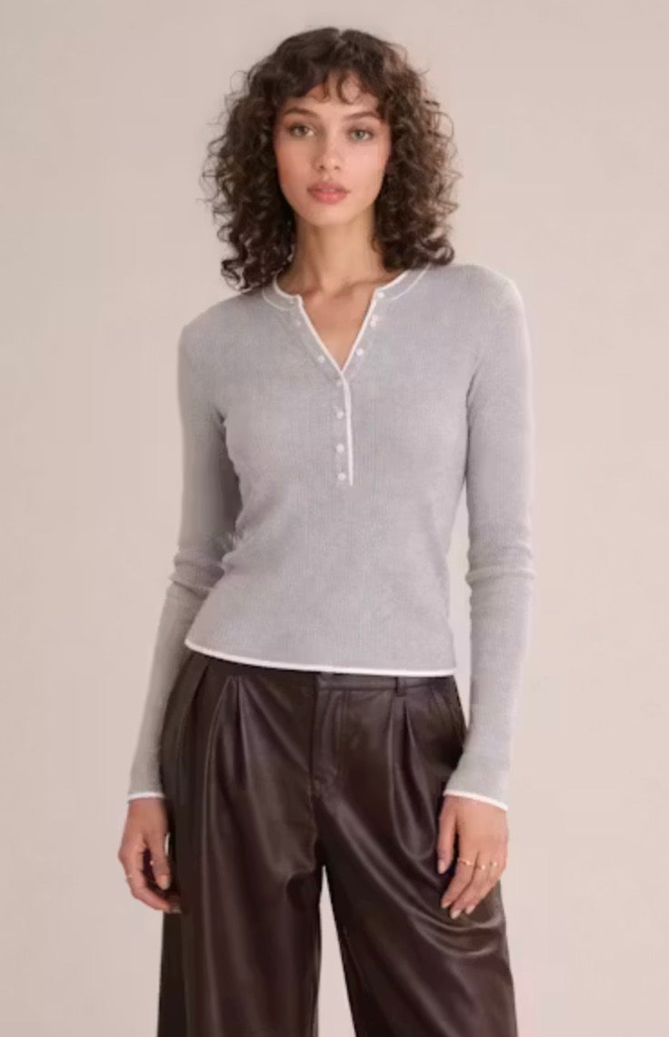 Emmeline Ribbed Henley - Heather Grey