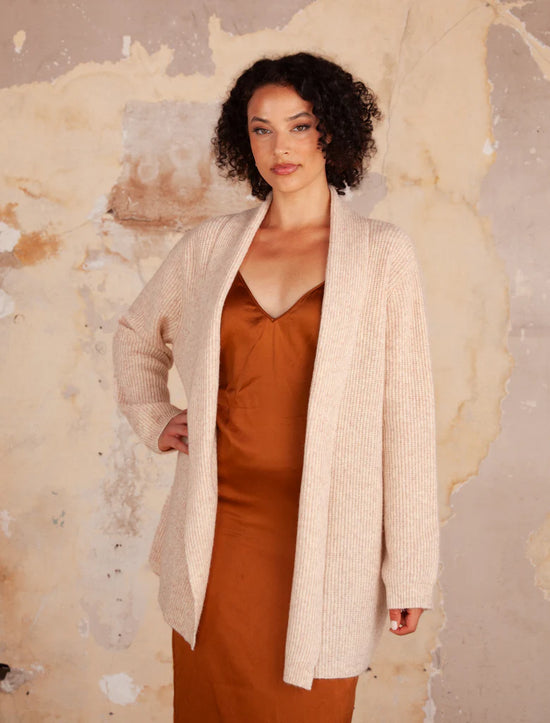 Francesca Long Open Cardigan - Ecru Blush