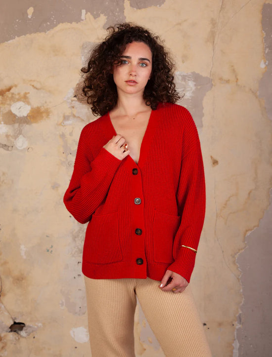 Lago V-Neck Cardigan - Red Queen