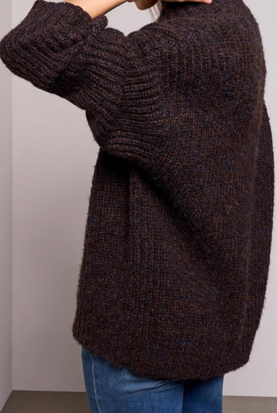 Oversized V-Neck Sweater - Saddle Brown