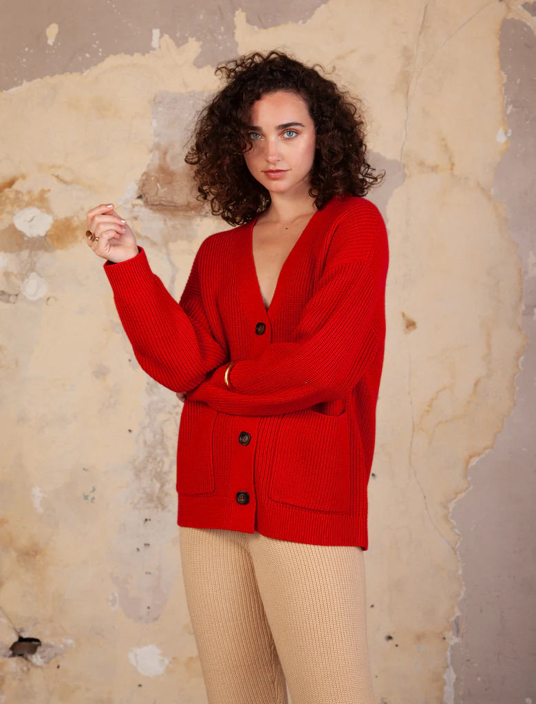 Lago V-Neck Cardigan - Red Queen