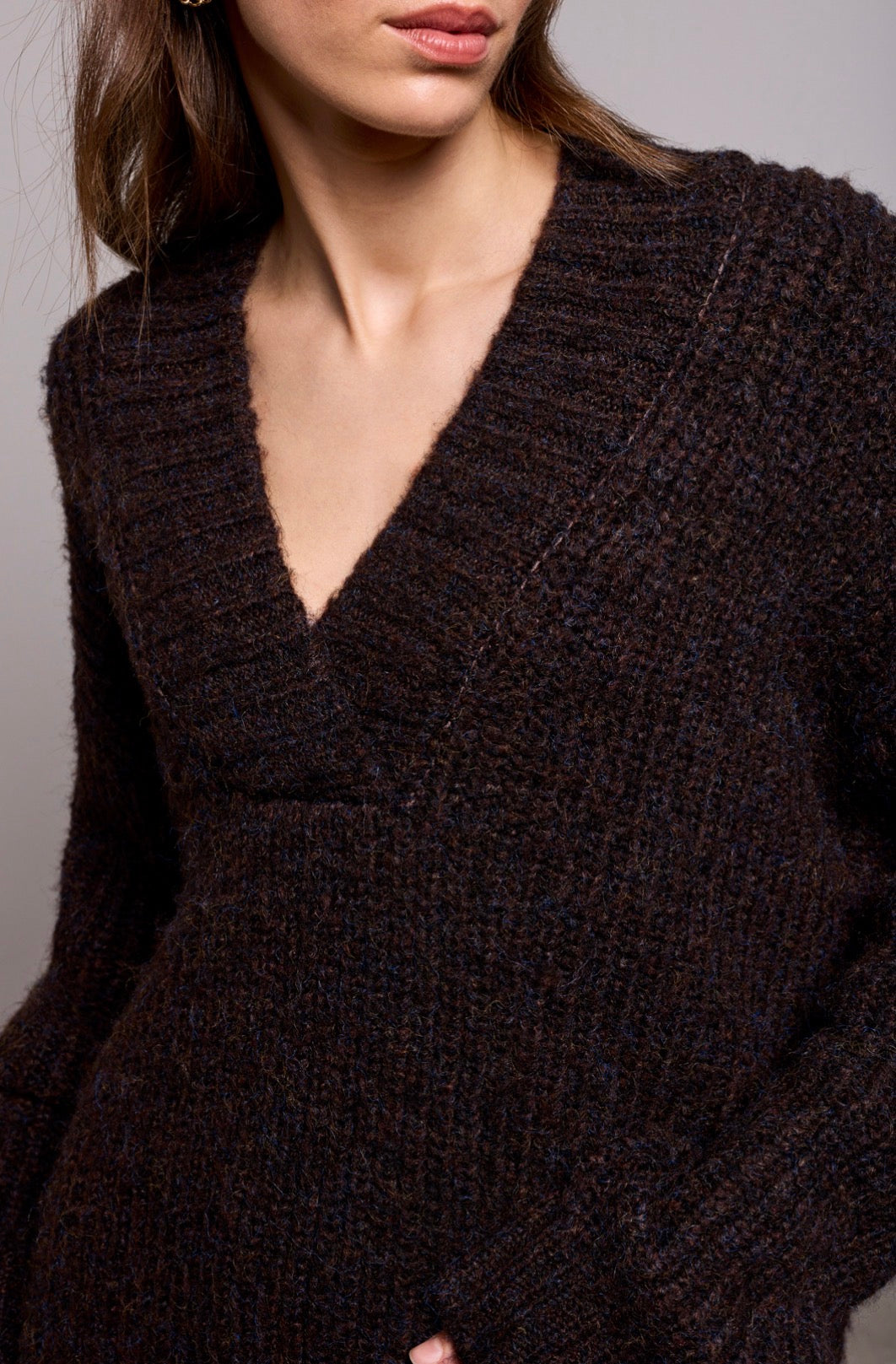 Oversized V-Neck Sweater - Saddle Brown