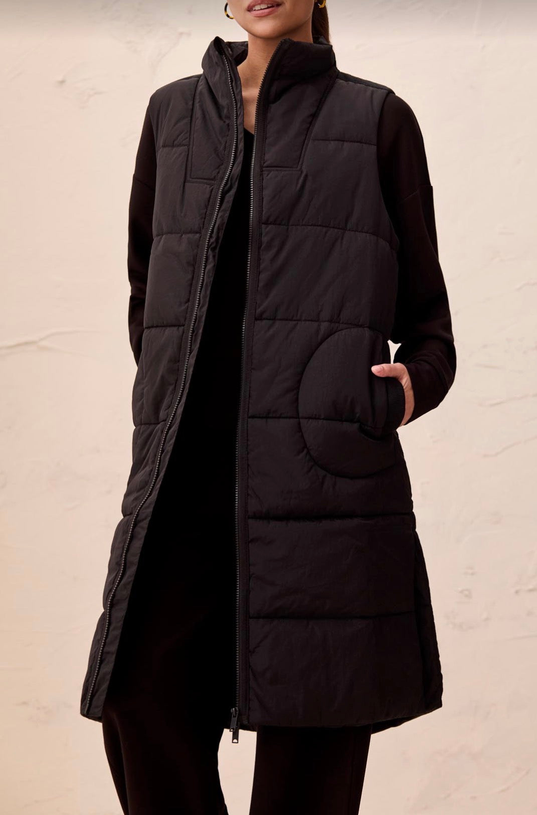 Long Puffer Vest - Black