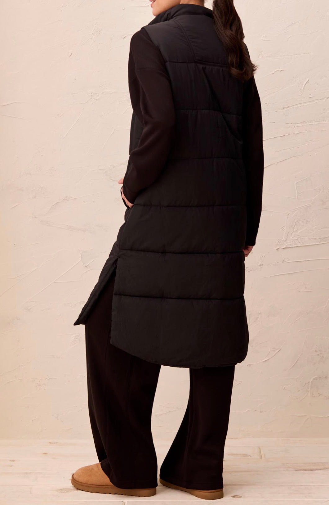 Long Puffer Vest - Black