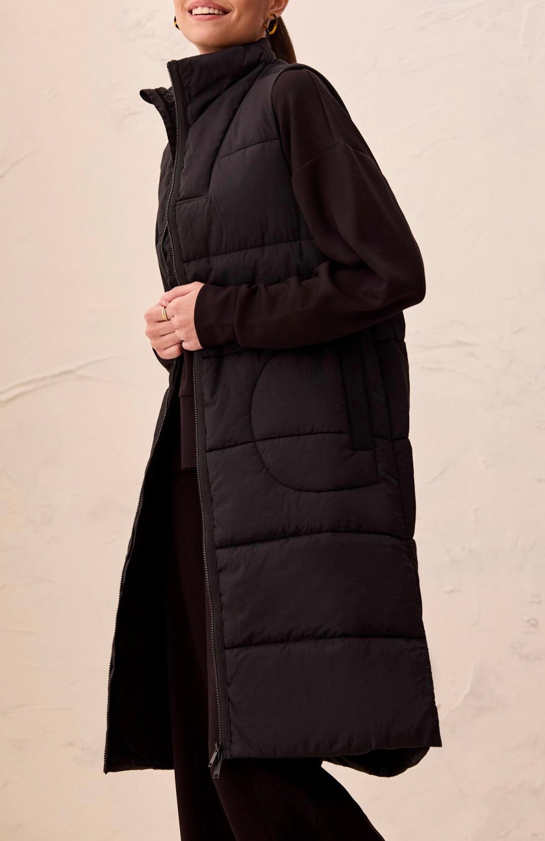 Long Puffer Vest - Black