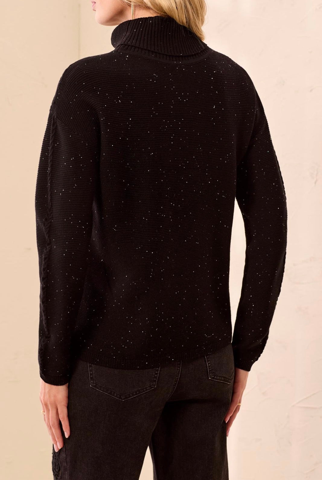 Turtleneck Sweater with Side Slits - Black