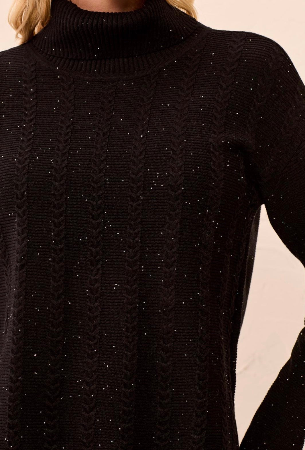 Turtleneck Sweater with Side Slits - Black