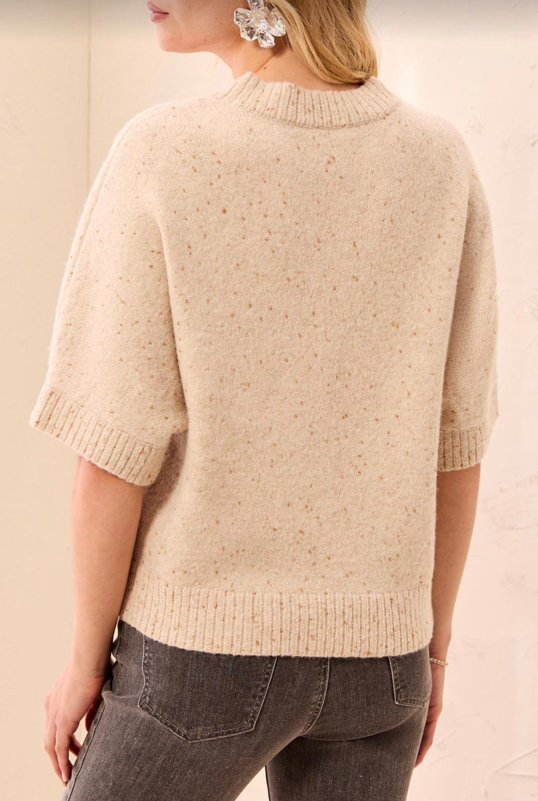 Crew Neck Sweater with Elbow Length Sleeves - Pashmina