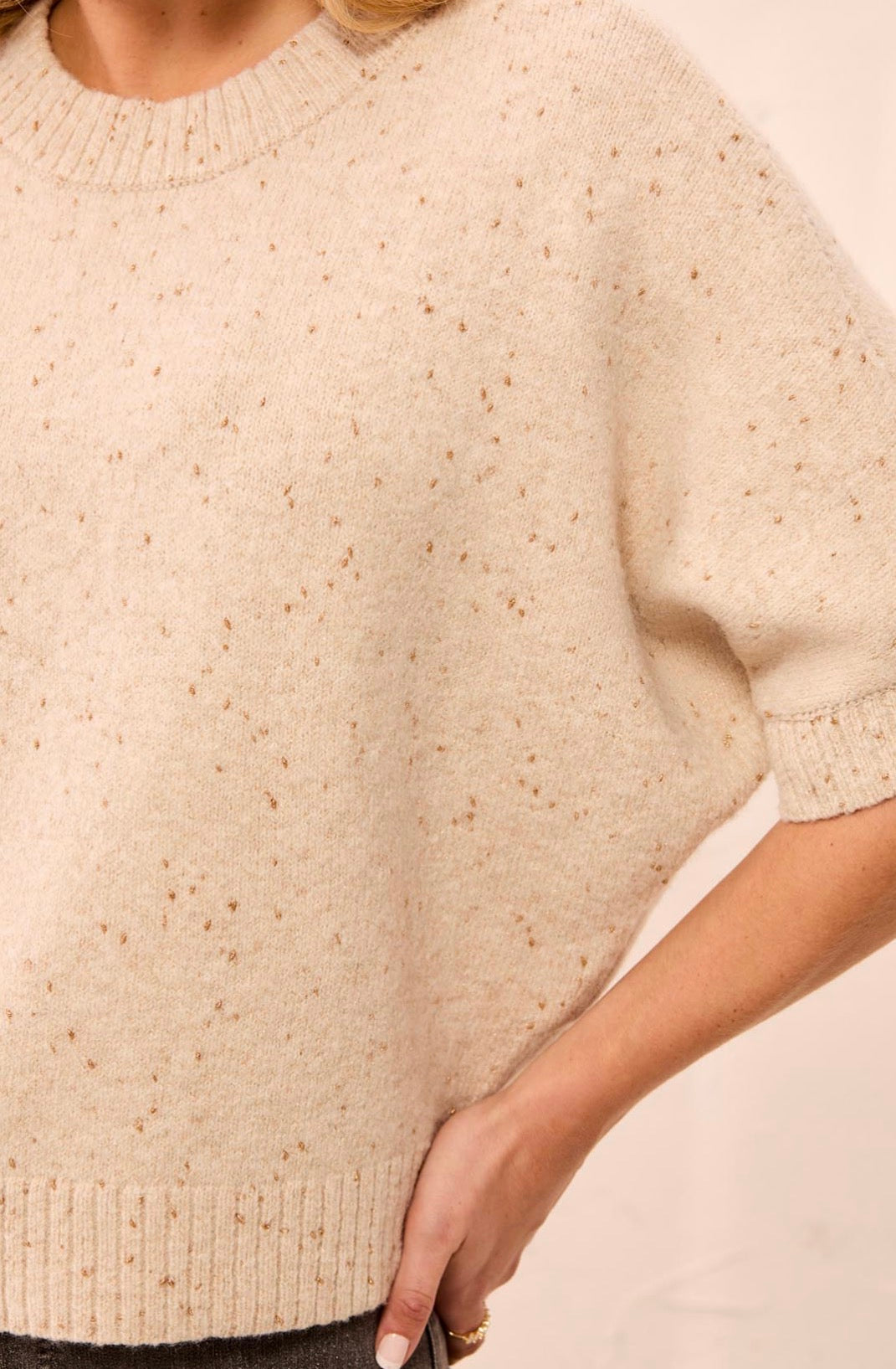 Crew Neck Sweater with Elbow Length Sleeves - Pashmina