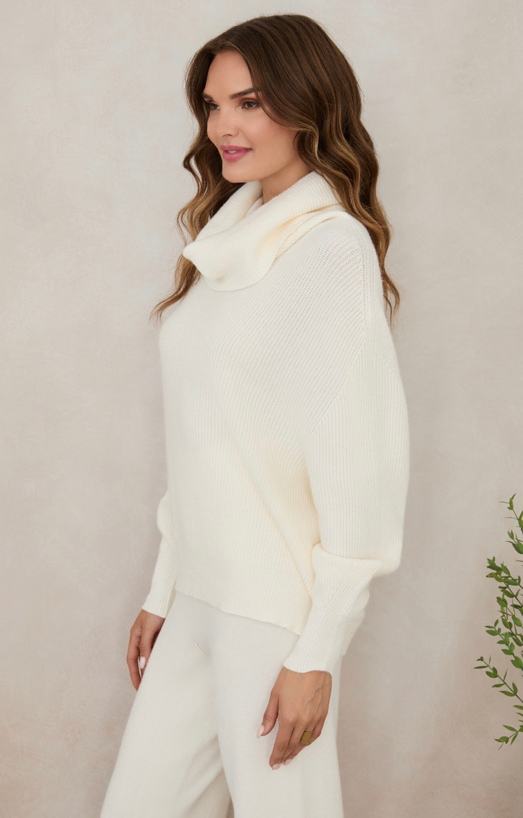 Ribbed Cowl Neck Sweater - Panna Cotta