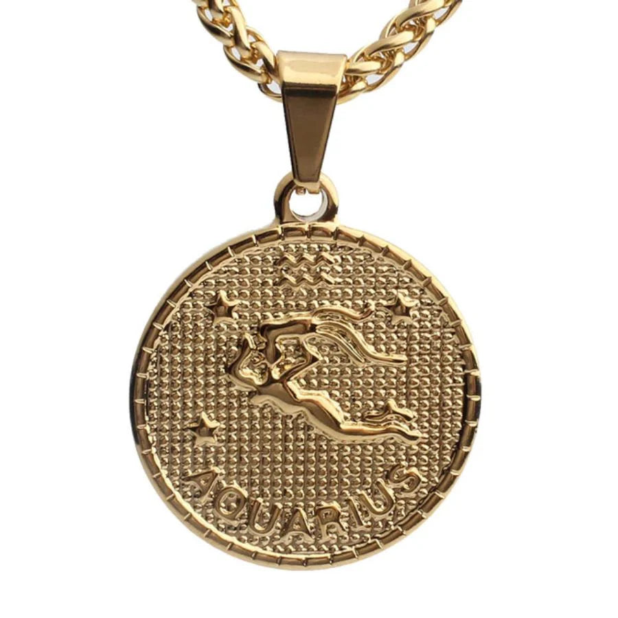 Zodiac Coin Necklace - Aquarius