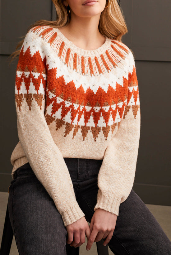 Mock Turtleneck Intarsia Sweater - Cream