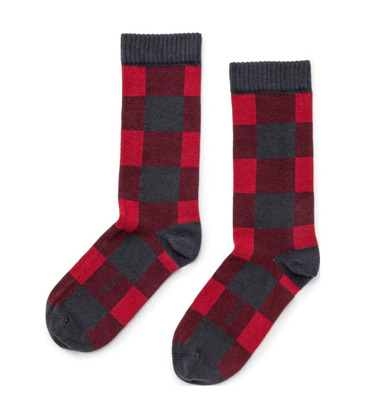 Buffalo Checked Crew Socks - Cardinal