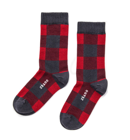 Buffalo Checked Crew Socks - Garnet