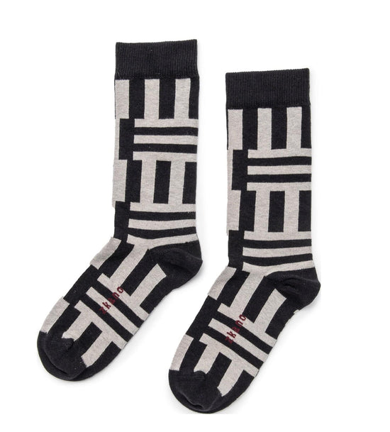 Geo Stripe Crew Socks - Black