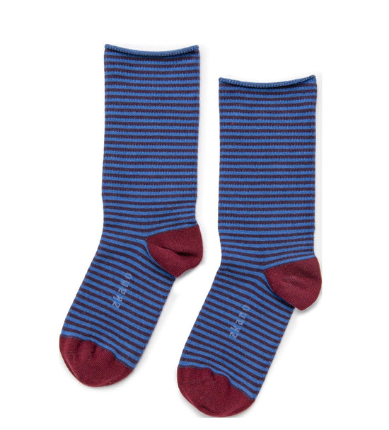 Rose Roll Top Crew Socks - Lapis Blue