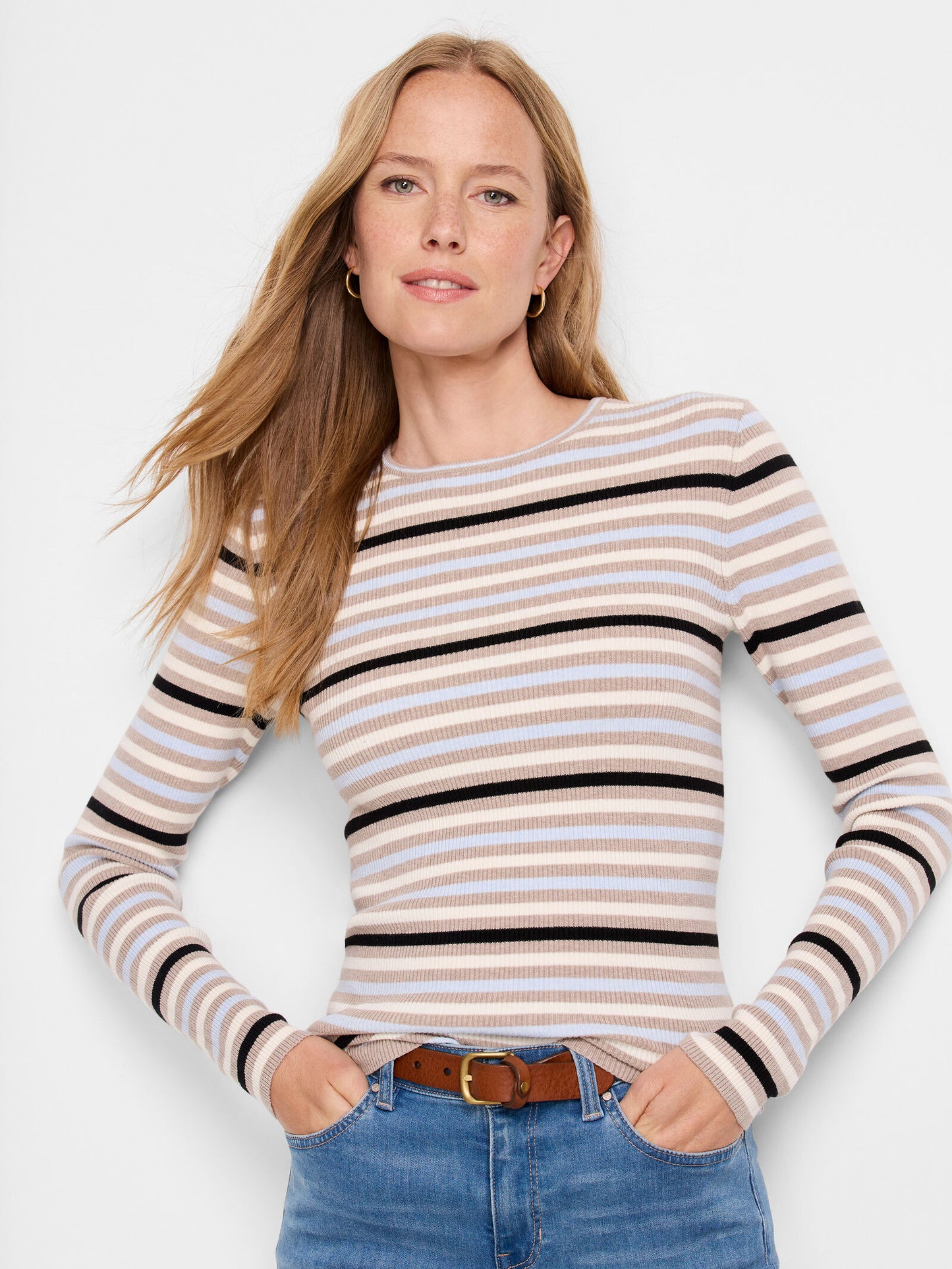 Striped Ribbed Pullover Sweater - Blue Multi