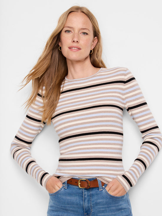 Striped Ribbed Pullover Sweater - Blue Multi