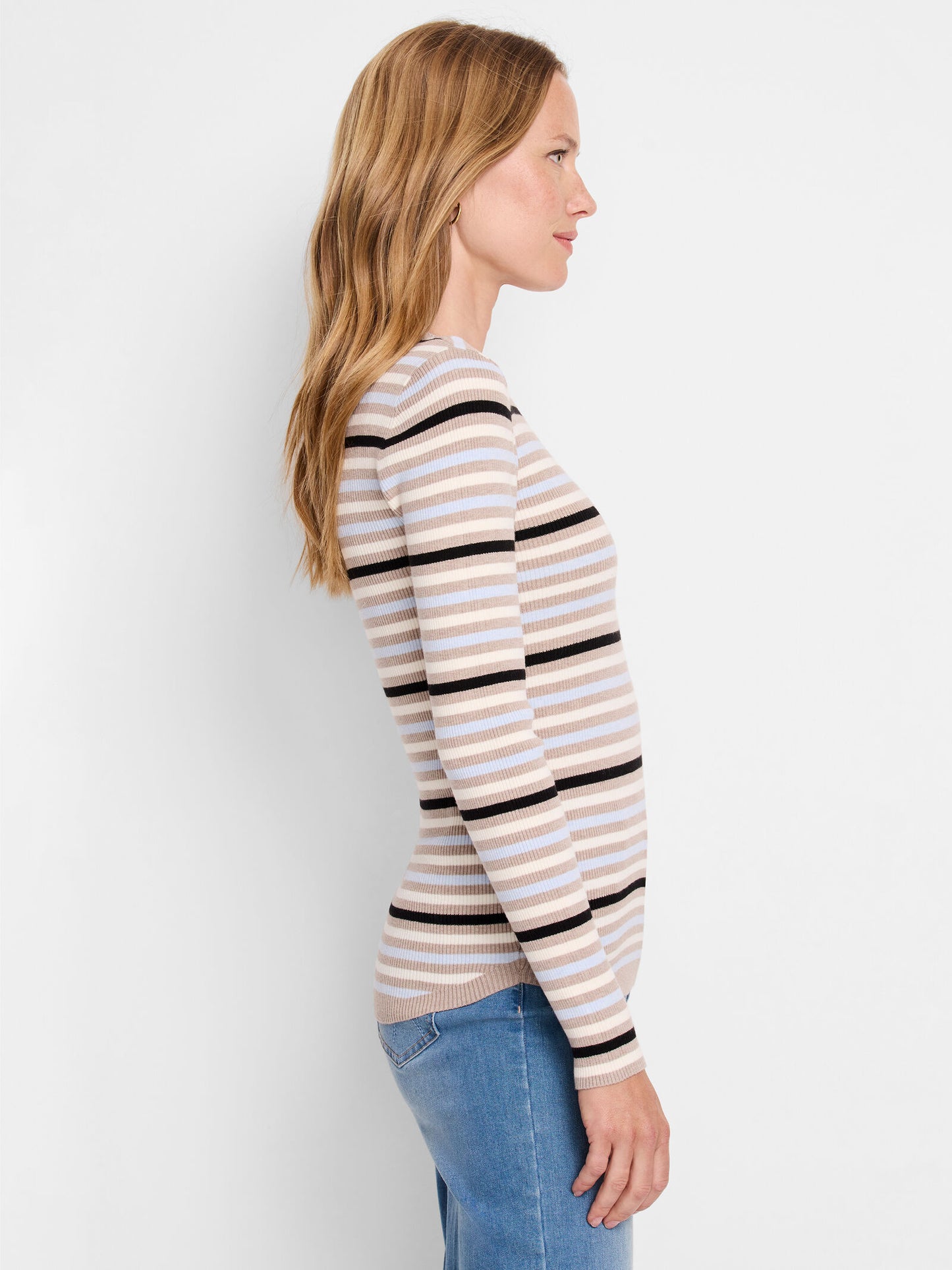 Striped Ribbed Pullover Sweater - Blue Multi