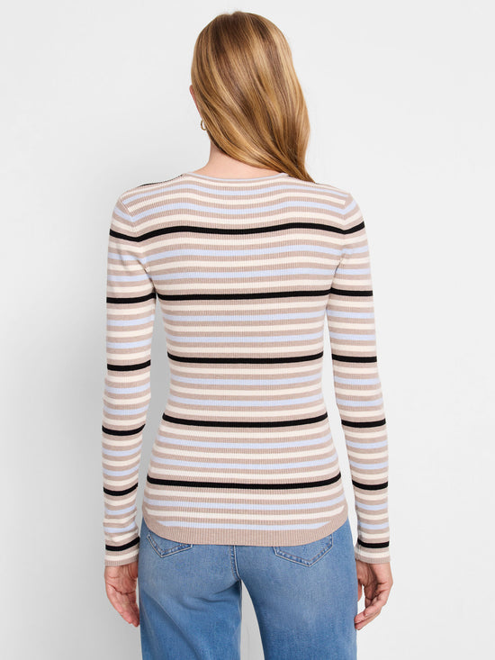 Striped Ribbed Pullover Sweater - Blue Multi