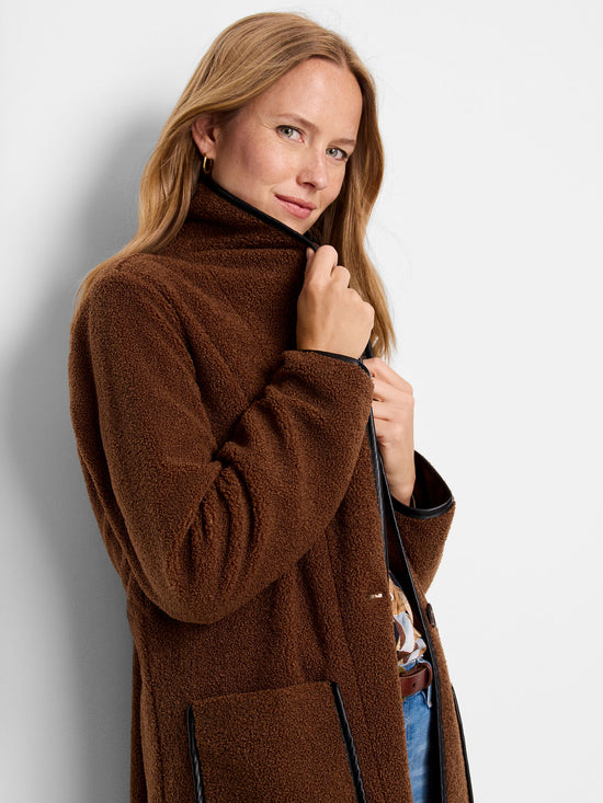 Trimmed Teddy Coat - Coffee Bean