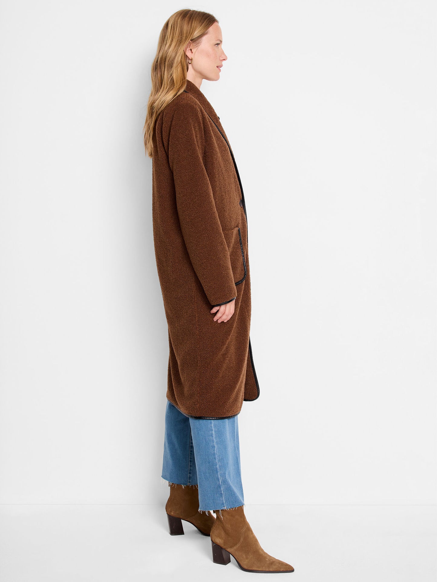 Trimmed Teddy Coat - Coffee Bean