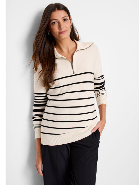 Easy Striped Half-Zip Sweater - White Multi