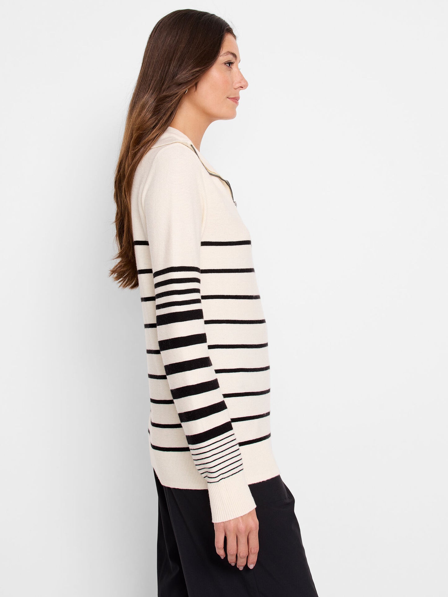 Easy Striped Half-Zip Sweater - White Multi