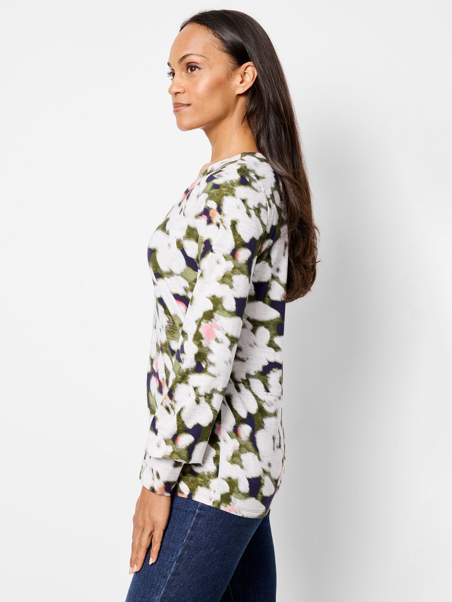 Blurred Petals Long Sleeve Top - Green Multi