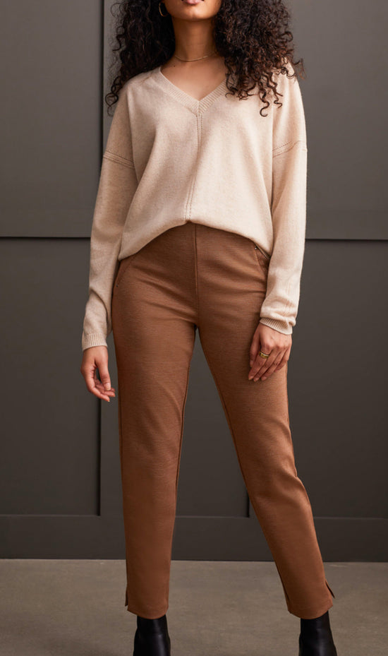 Cashmere V-Neck Pullover Sweater with Pointelle Detail - Heather Moonstone