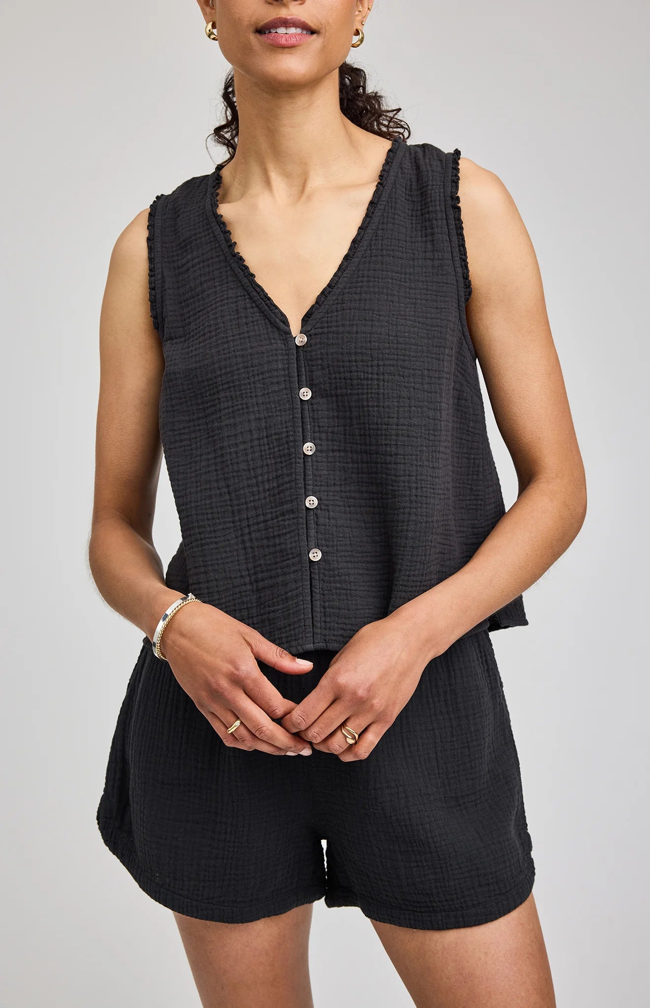 Breanna V-Neck Tank - Black