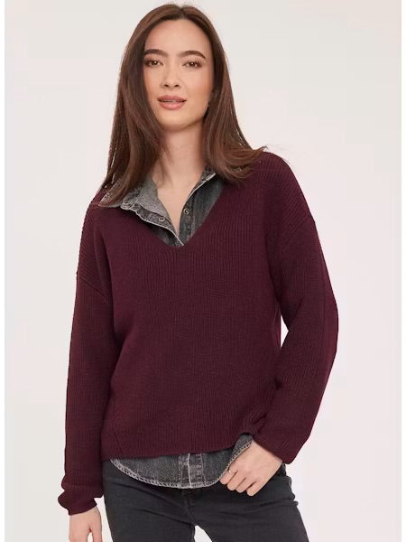 Tucker V-Neck Pullover Sweater - Fig