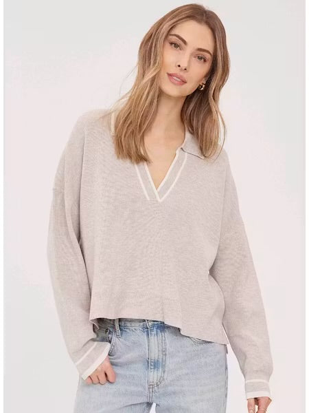 Tristan V-Neck Pullover Sweater - Heather Taupe