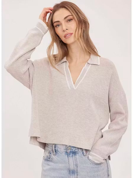 Tristan V-Neck Pullover Sweater - Heather Taupe
