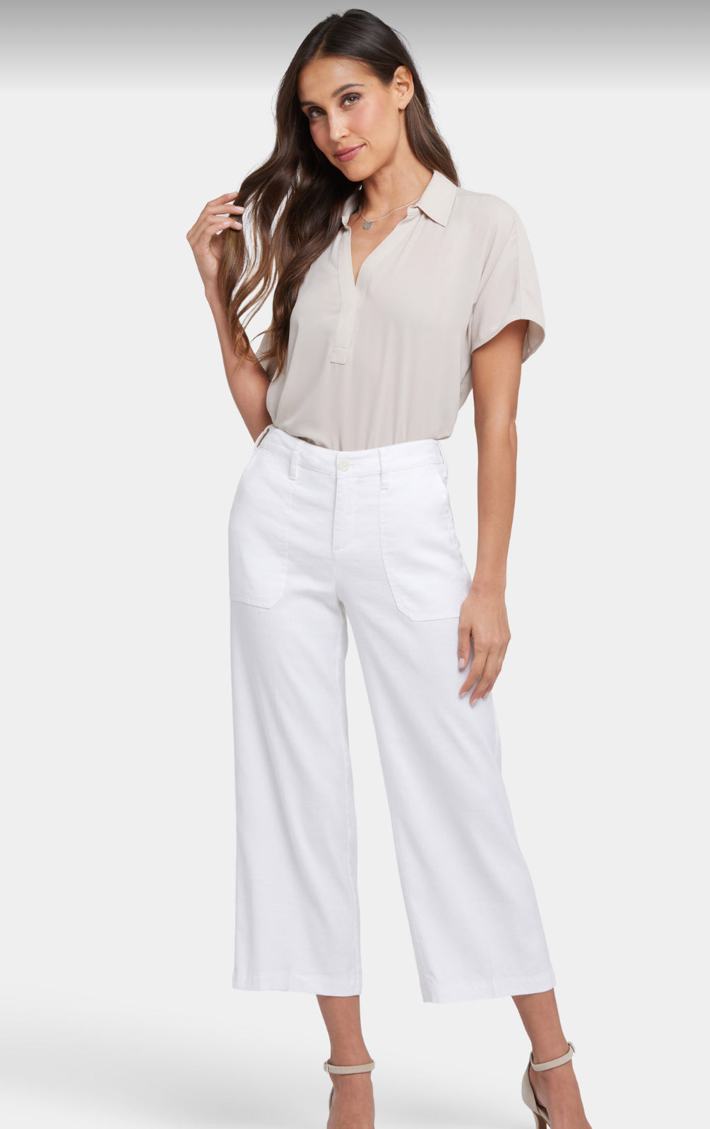 Wide Leg Cropped Cargo Pants - Optic White