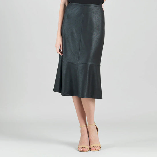 Liquid Leather Flounce Midi Skirt - Black