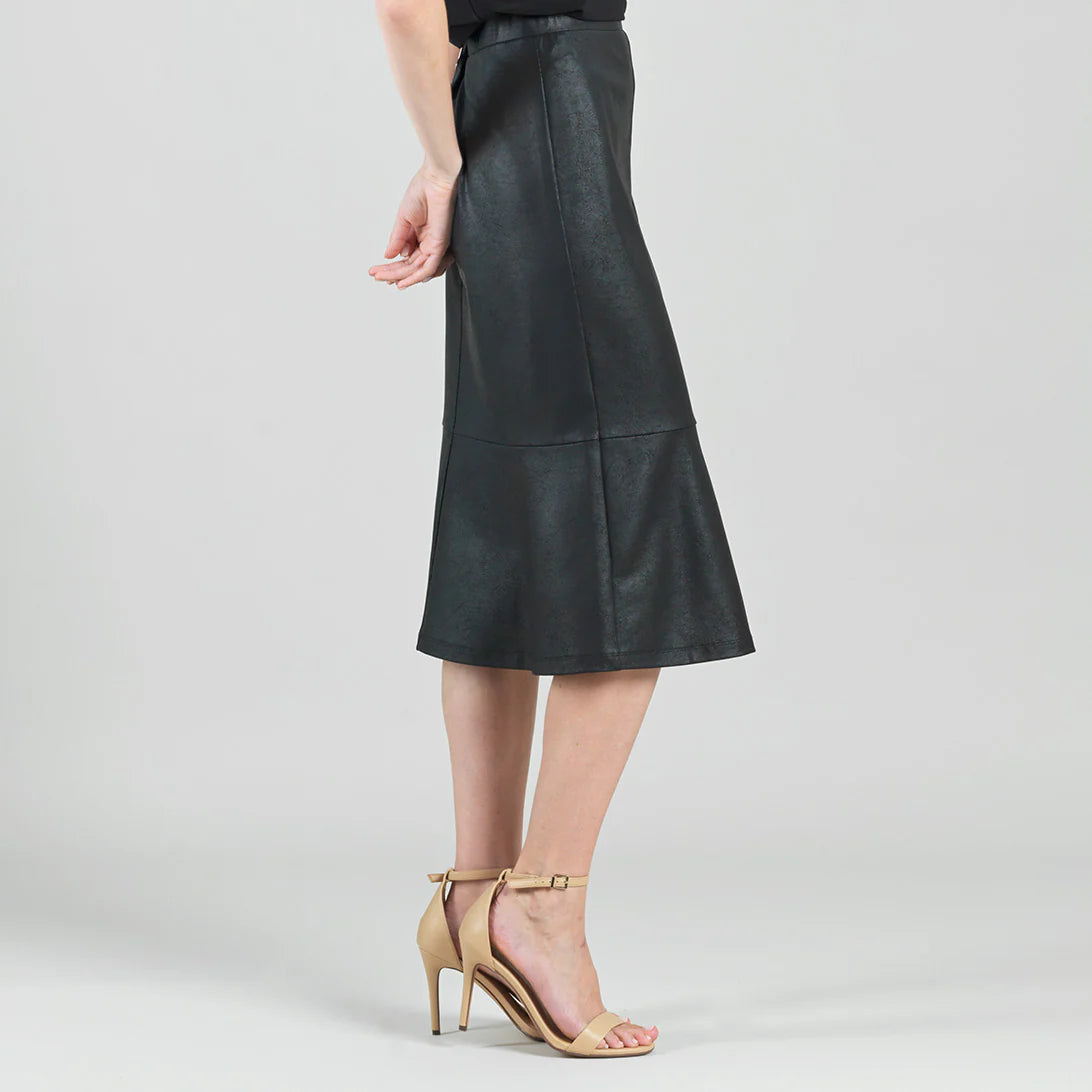 Liquid Leather Flounce Midi Skirt - Black