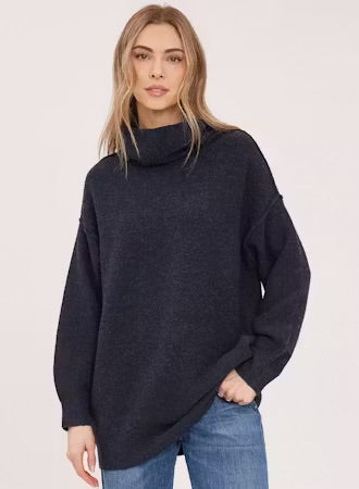 Astrid Long Turtleneck Sweater - Heather Navy