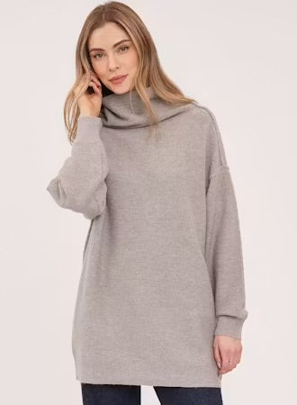 Astrid Long Turtleneck Sweater - Heather Granite