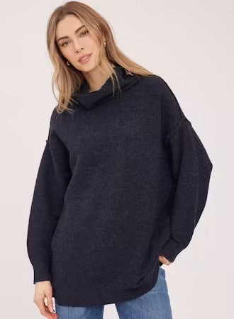 Astrid Long Turtleneck Sweater - Heather Navy