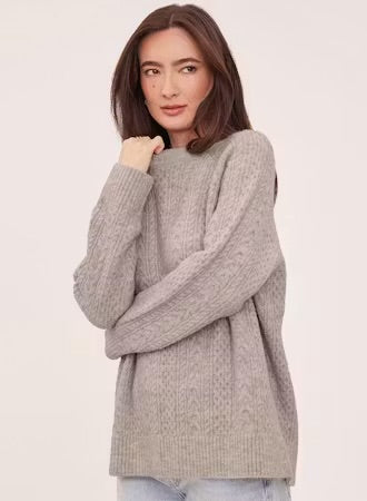 Lori Cable Stitch Pullover Sweater - Heather Pebble