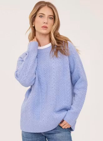 Lori Cable Stitch Pullover Sweater - Heather Skyline