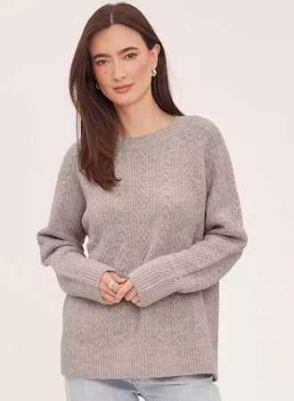 Lori Cable Stitch Pullover Sweater - Heather Pebble