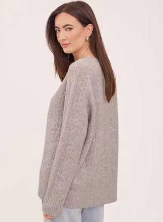 Lori Cable Stitch Pullover Sweater - Heather Pebble