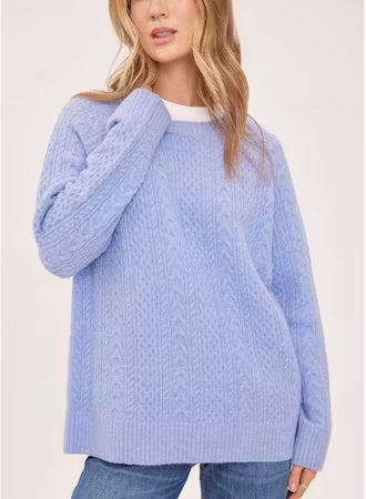Lori Cable Stitch Pullover Sweater - Heather Skyline