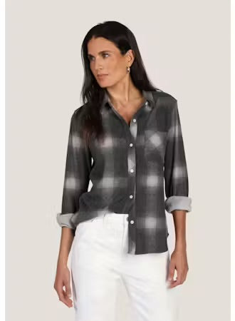 Plaid Top with One Pocket - Black/Grey