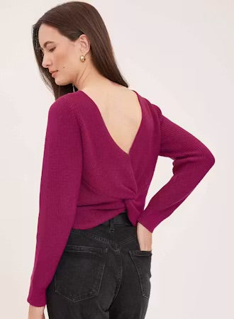 Ramona V-Back Sweater - Magenta