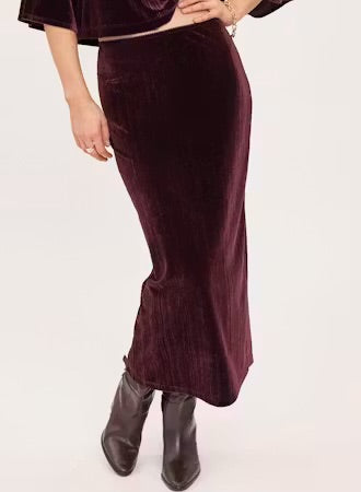 Gracie Velvet Midi Skirt - Port