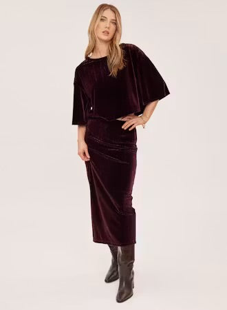 Gracie Velvet Midi Skirt - Port